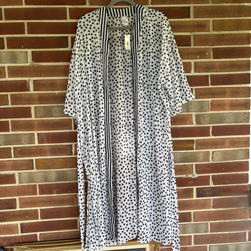 Womens Black White Polka Dot Kimono Swim Cover Up Robe Juniors 2XL 3XL NEW A3297